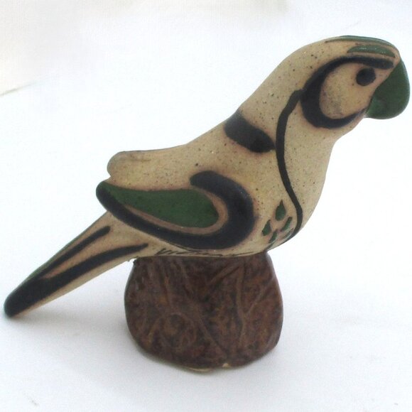 Vintage Hand-Painted Sandstone Parrot Figurine Wooden Base by Vicman Mexico    B - Picture 1 of 4